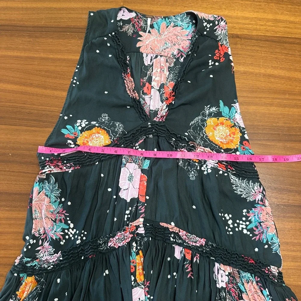 Free People‎ Haze Black Floral Tunic Top XS Mini Dress Coverup Boho Country